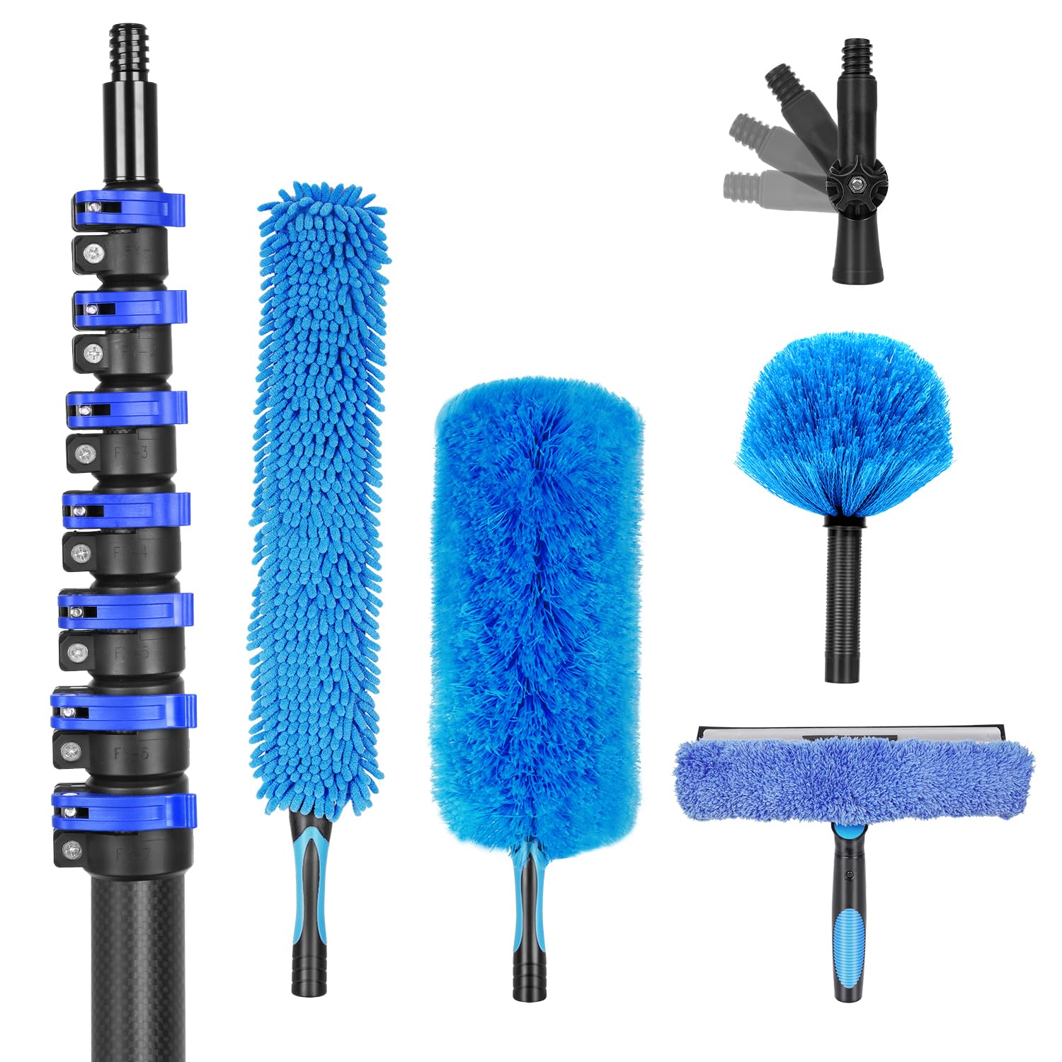 36 Foot High Ceiling Duster Kits with 4.7-30 FT Carbon Fiber Extension Pole, Feather Duster, Cobweb Duster, Ceiling Fan Duster, Window Squeegee & Cleaner with Pole 30 Ft