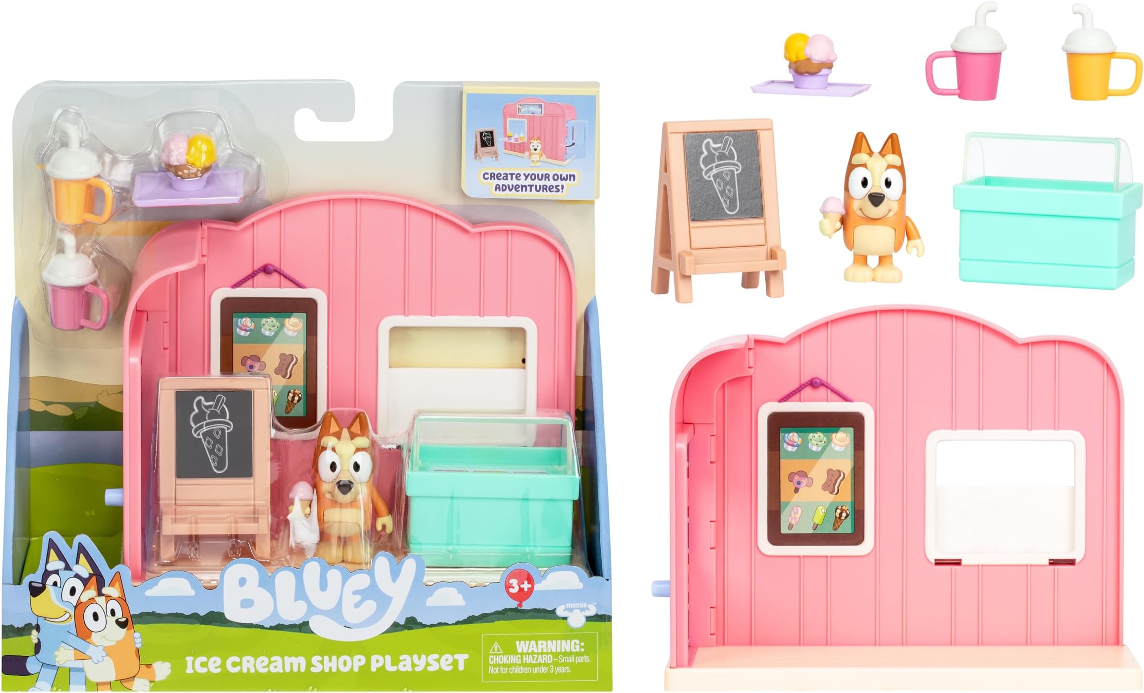 Bluey Mini Playsets Ice Cream Shop Playset | Incluye figura articulada de Bingo y Accesorios