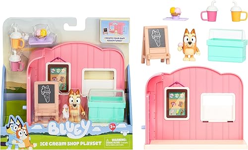 BLUEY Mini Playsets Ice Cream Shop Playset  Incluye figura de bingo articulada y accesorios