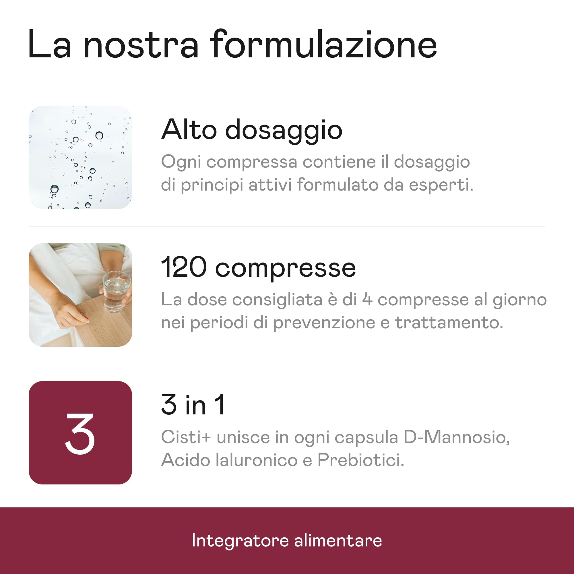 Cisti+ Integratore Cistite Donna 120cpr con D Mannosio Puro 2000mg, Mirtillo Rosso, Cranberry, Acido Ialuronico, Prebiotici per Benessere Vie Urinarie, Drenaggio Liquidi, Integratori Vie Urinarie