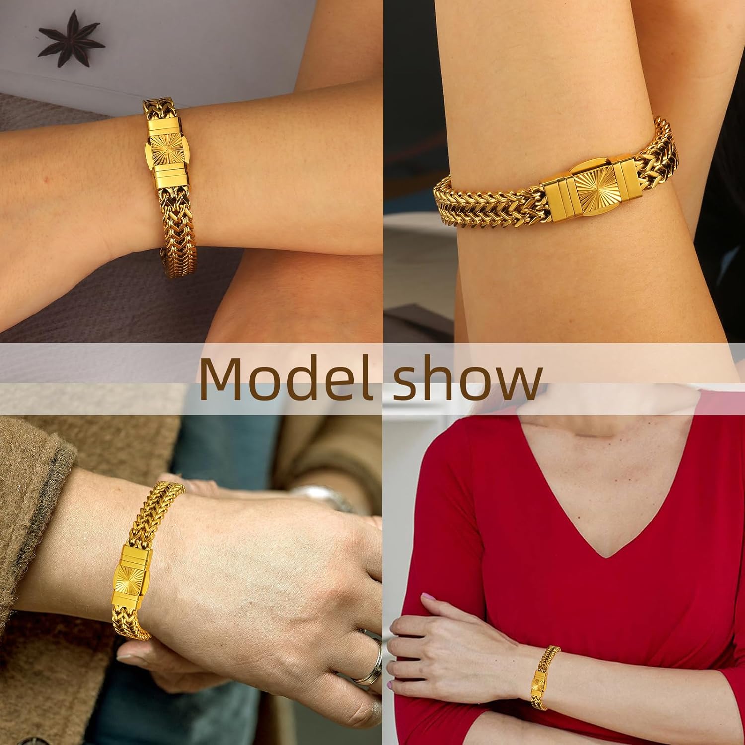 Cuban Link Chain Bracelet for Men- 316L Stainless Steel 9/10MM Width Fashion Pattern Snap Button Hip Hop Jewelry,Two Style Cuban Bracelets 18K Gold Plated/Stainless Steel with flannel bag - Image 5