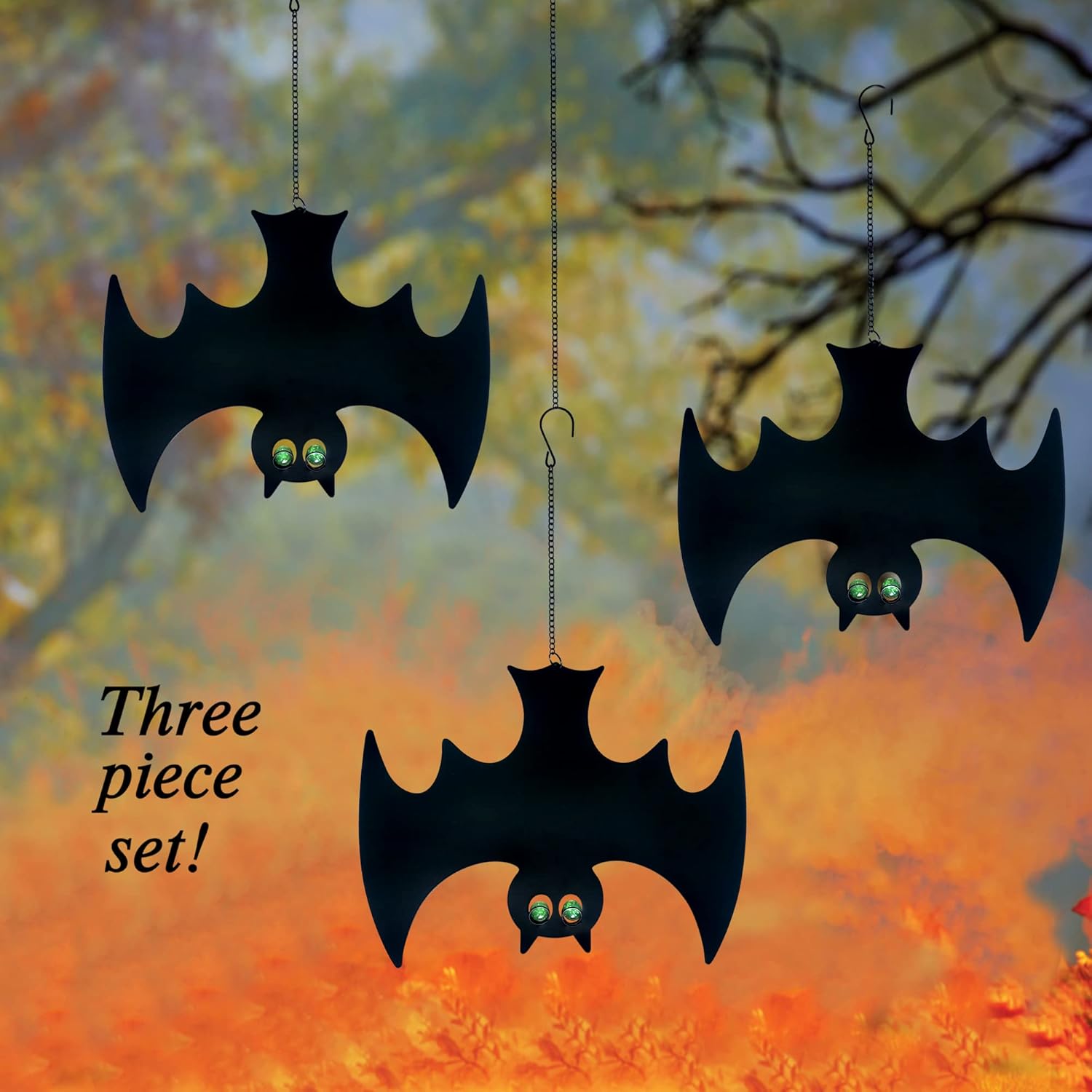 Metal Bats, Silhouette Pendant Outdoors Halloween Yard Decorations, Set of 3