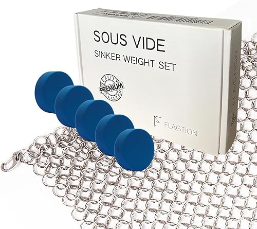 FLAGTION Sous Vide, juego de red de malla de acero inoxidable de grado alimenticio de 1.5 libras y 5 imanes recubiertos de silicona para cocinar al