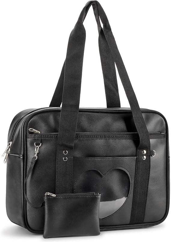 Amazon Steamedbun Ita バッグ ハート 日本のスクールバッグ カワイイ 大きなショルダー アニメ財布 Puブラック 14 8x4 8x11 Inch Lxwxh Steamedbun ショルダーバッグ