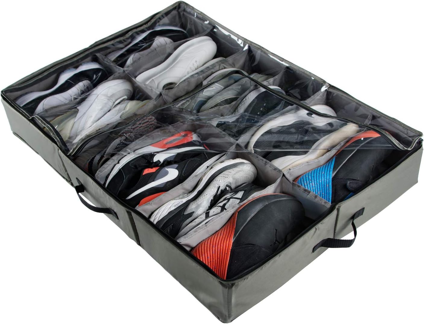 ACMETOP Extra-Large Under Bed Shoe Storage Organizer, Sturdy Built-in Structure & Durable Linen, Underbed Storage Solution Fits Men's Size 13 Sneaker and Women's 6'' High-Heels (Olive Green)