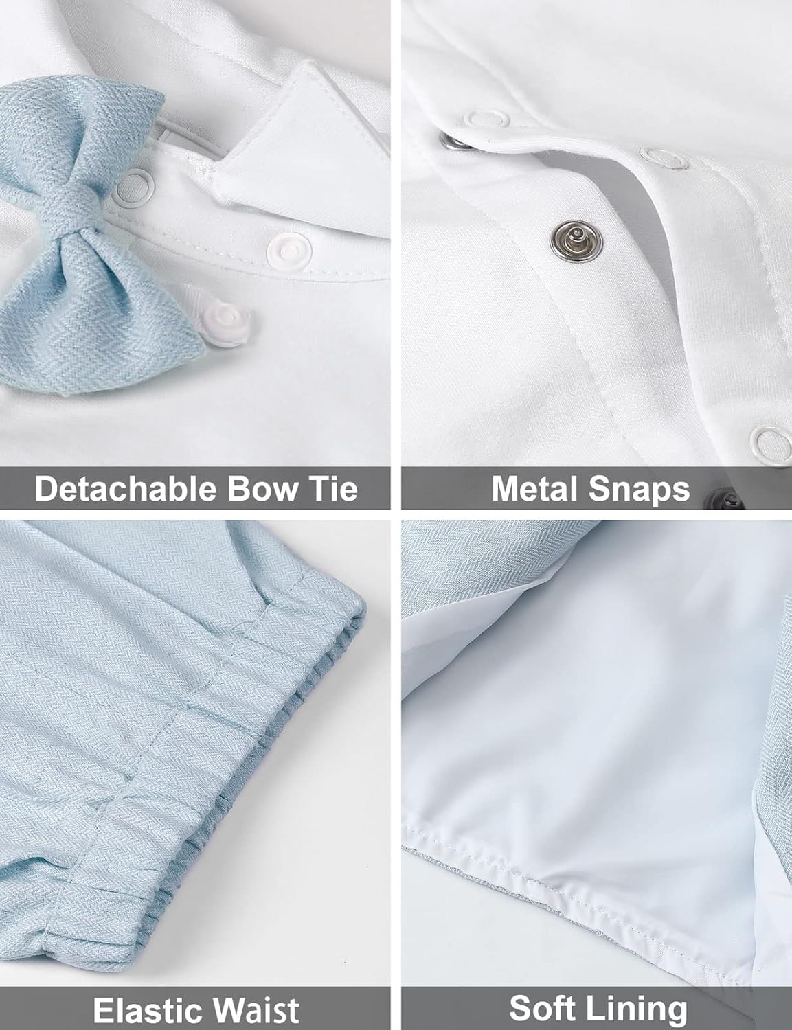 A&J DESIGN 5pcs Toddler Baby Boys Suit Set, 12 Months - 3T, Gentleman Suit Shirt & Shorts & Vest & Hat & Bow Tie - Image 5