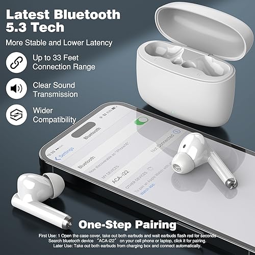 Miniatura 4 de Auriculares inalámbricos Bluetooth 5.3 para Samsung Galaxy S24 S23 Ultra S22 S21 A35 A15 A14 A13 iPhone 171615 - Micrófono HD, graves estéreo