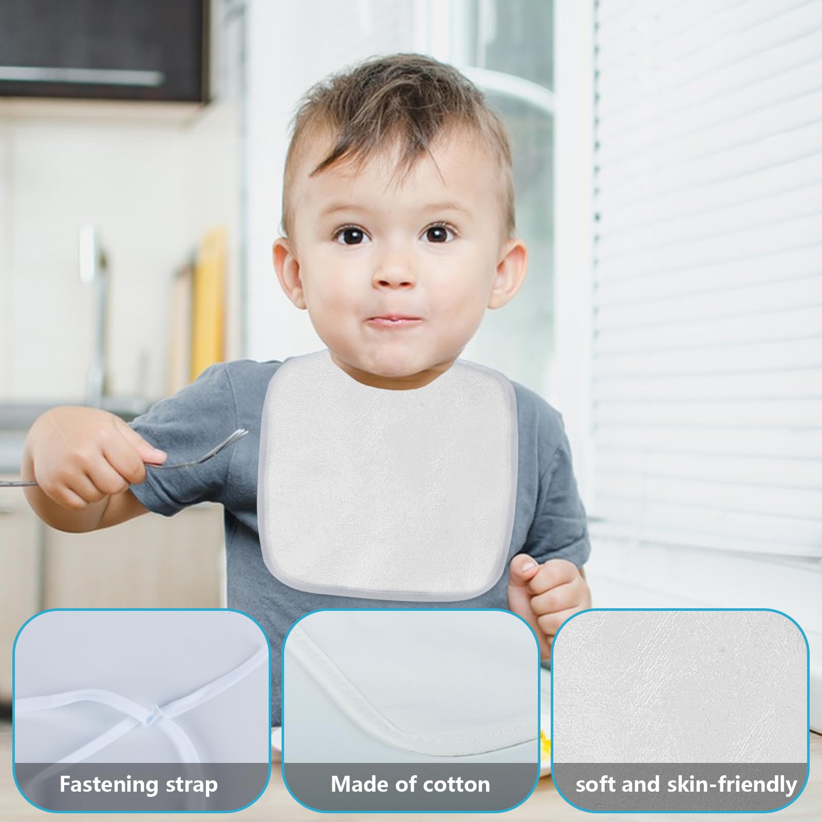 Baberos Blancos para Pintar, Paquete de 24, Baberos Impermeables de Algodón para Niños y Niñas, Babero de Saliva para Alimentación y Dentición, Regalos para Baby Shower