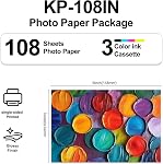 Compatible for Canon Selphy CP1300 Paper and Ink-KP108IN 3 Color Ink Cartridges & 108 Sheets 4x6 Photo Paper for Selphy CP1300, CP1200, CP1500, CP910, CP900, CP760, CP770, CP780 CP800 Printer