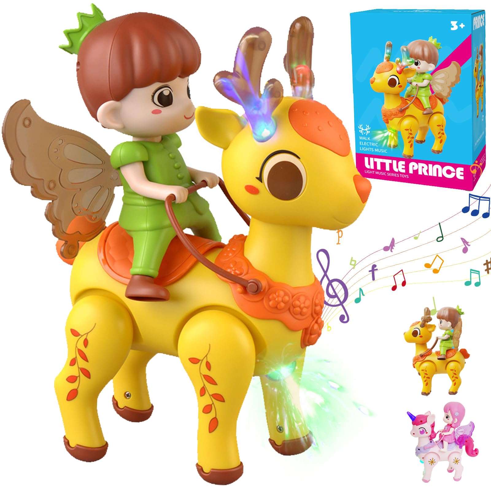 YOUYIKE Krabbelspielzeug Baby, Musikalische Lumineszenz Spielzeuge für Babies, Baby Bauchlage Spielzeug ab 6 7 8 10monate Jungen Mädchen Tummy Time Sound Toys Geschenk (Hirsch)