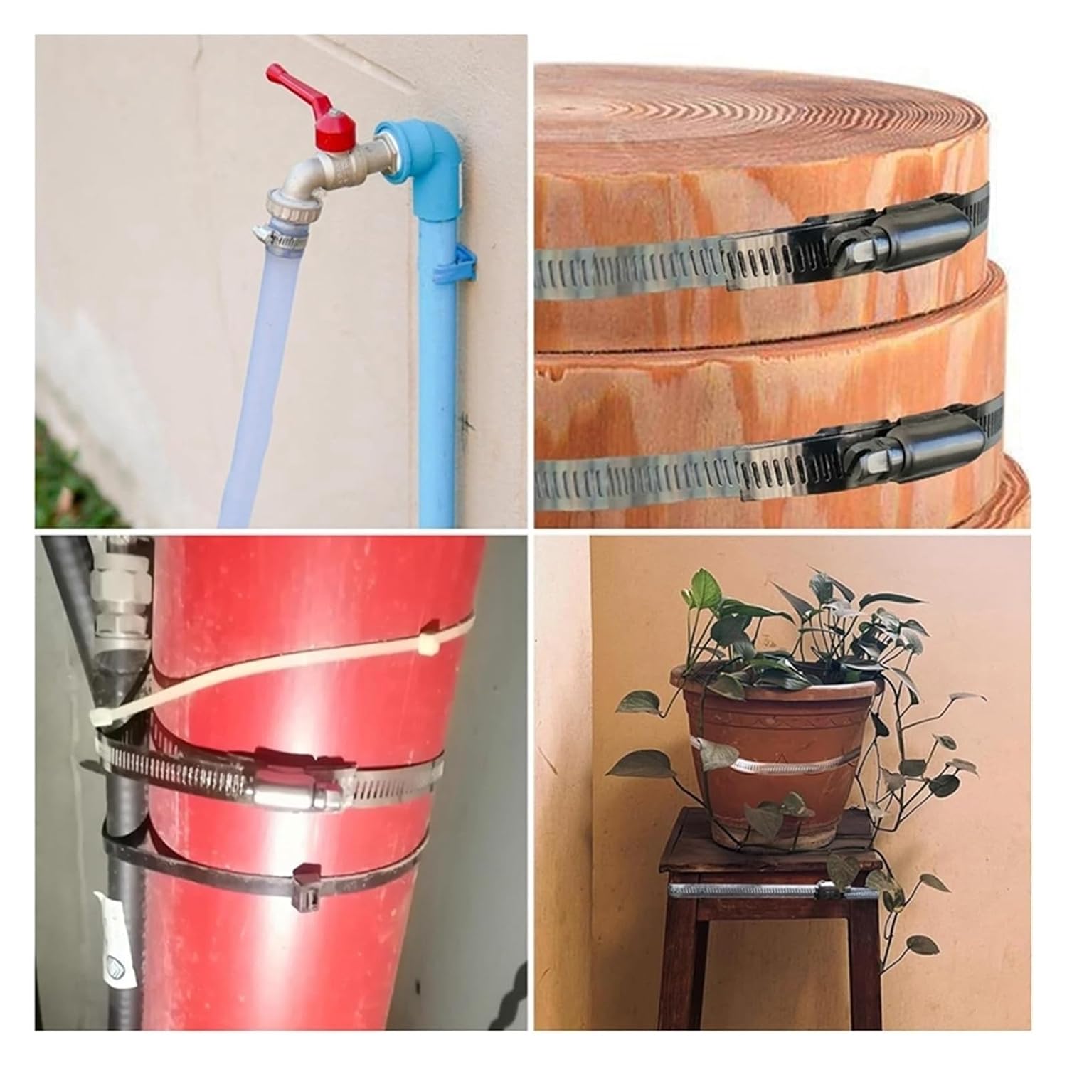 Hose Clamps 20FT Metal Strap+20 Fasteners DIY Cut-to-Fit Stainless Steel Band Adjustable Large Worm Durable Easy Install