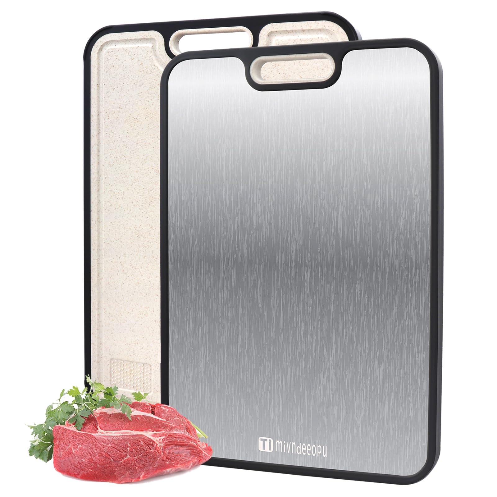 Titanium Cutting Board, Titanium Cutting Boards for Kitchen Food Grade Metal Meat Cutting Boards Non Toxic, Pure Cut Titanium & Wheat Straw PP Double