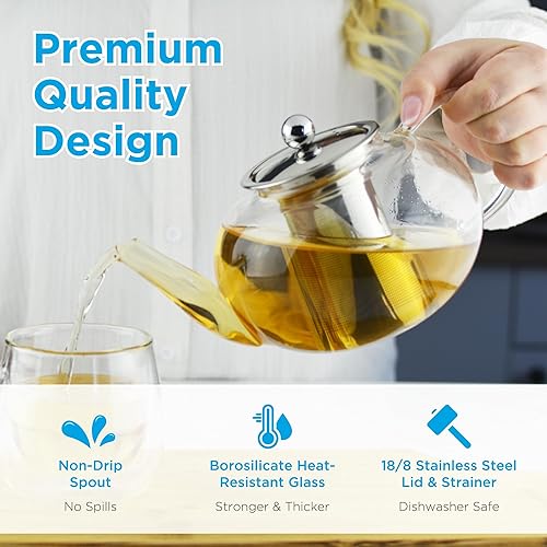 Miniatura 2 de GROSCHE - Joliette - Tetera de vidrio de borosilicato con infusor de acero inoxidable - Tetera de vidrio de 5 tazas con colador extraíble para hojas