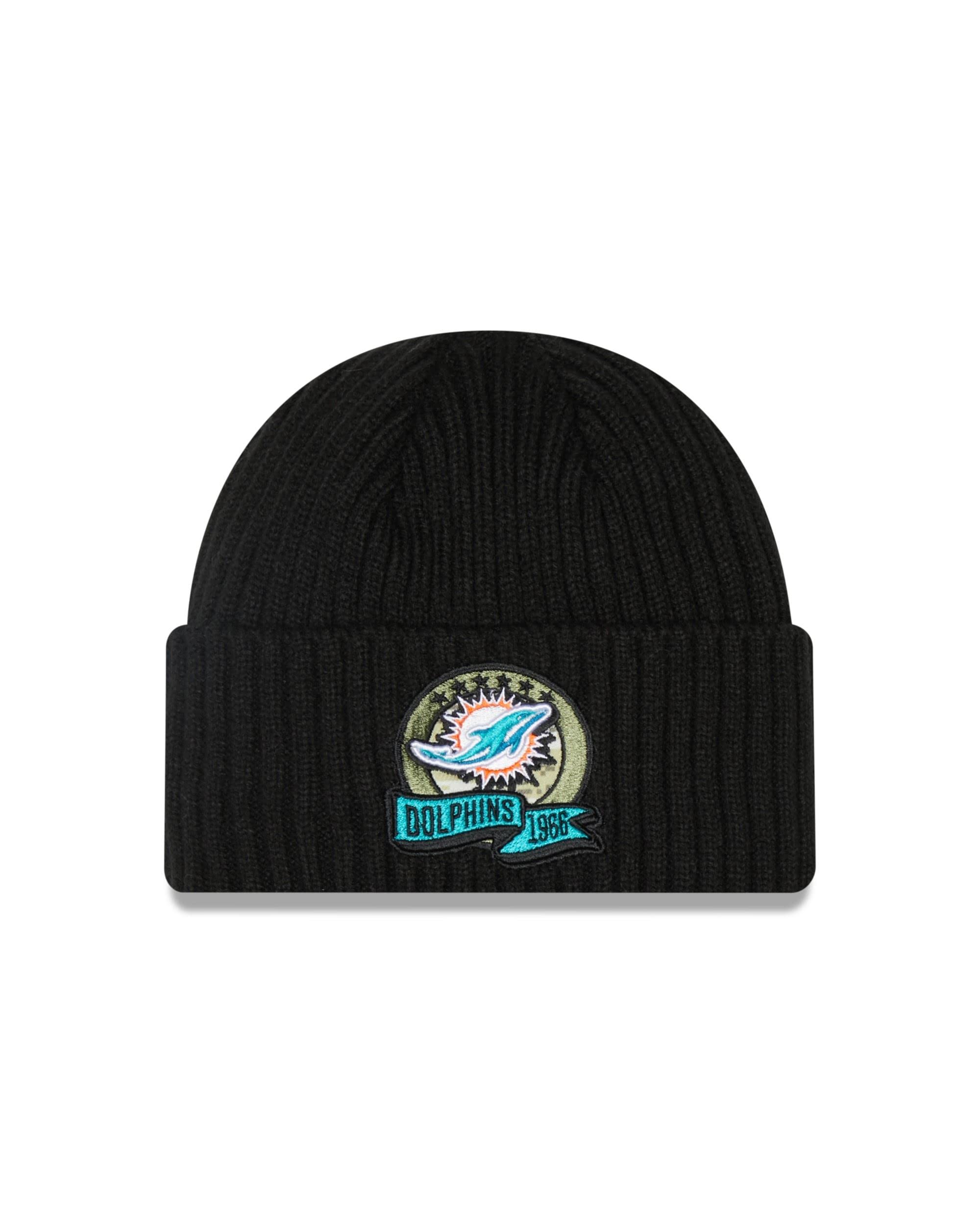 New Era Men's Miami Dolphins, Black Miami Dolphins Nfl Salute To Service 2022 Black Cuff Knit Beanie - One-Size