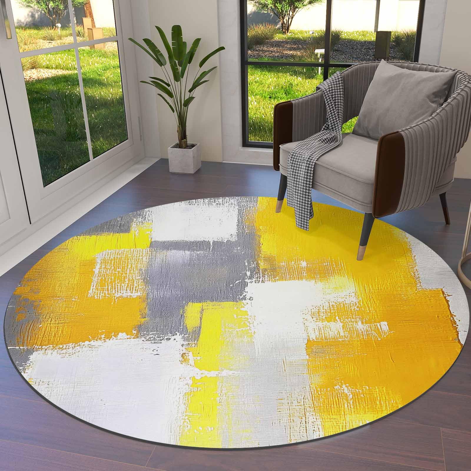 Yellow Round Area Rug for Living Room 6 ft Abstract Modern Contemporary Rug Carpet Floor Mat Yoga Mat for Boys Girls Playroom Home Decor 6 ft