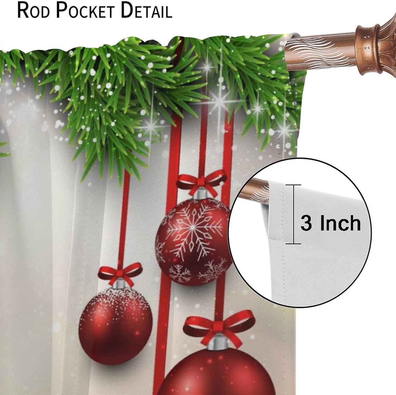 Retro Christmas Curtains Blackout Rod Pocket Snowflake Floral Pine Tree Xmas Kitchen Bedroom Living Room Art Printed Window Drapes 2 Panel 42x54in
