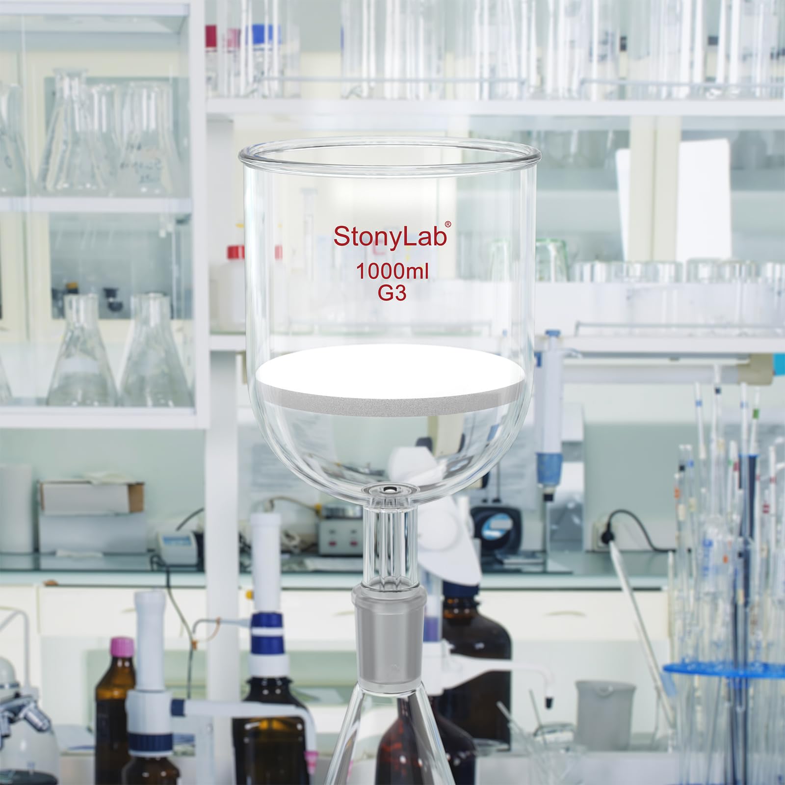 stonyLab Imbuto di Filtrazione Buchner in Vetro Borosilicato con Disco di Filtro Fine (G3) e Giunto Standard Inferiore 24/40, 1000 ml