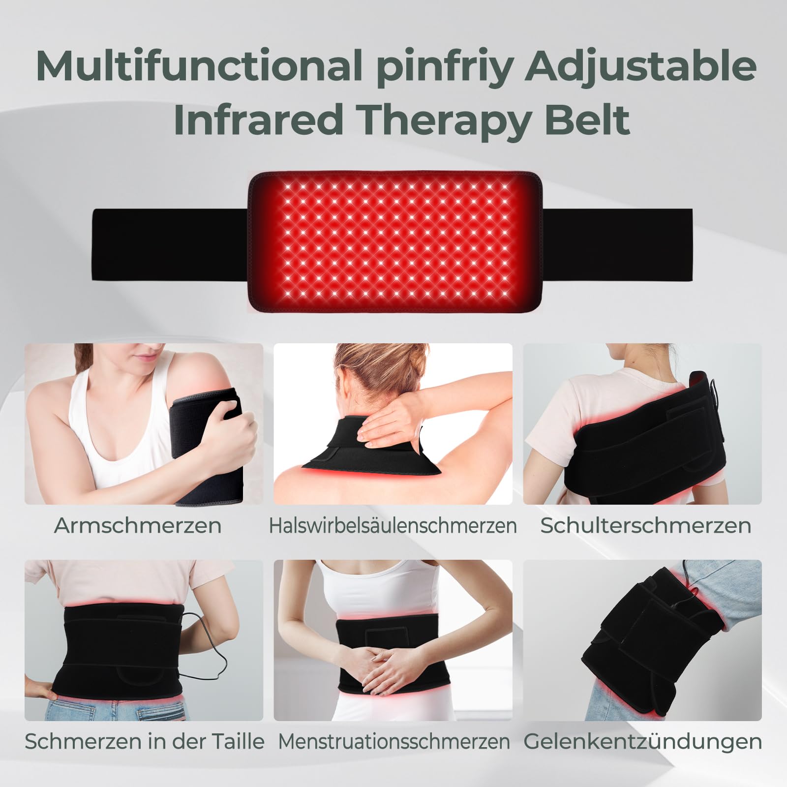 120 LEDs Rotlichtlampe Therapie Gürtel, 7 Stufen Timer, 5 Stufen Lichtintensität&Vibration, 10HZ Puls-Modus, für die Schmerzen von Rücken Schulter Taille Menschen Hunde Katzen Pferde, Schwarz