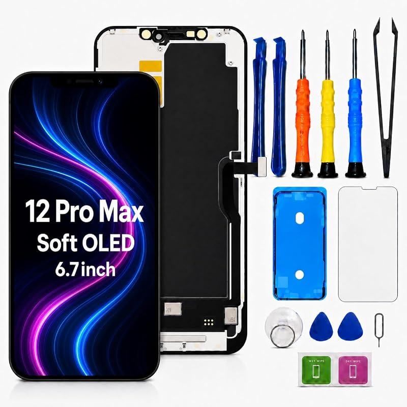 Soft OLED for iPhone 12 Pro Max Screen Replacement | 6.7 Inch FHD OLED Display and Touch Digitizer Screen, True Tone Programmable, Face ID Remains with Repair Tools Kit