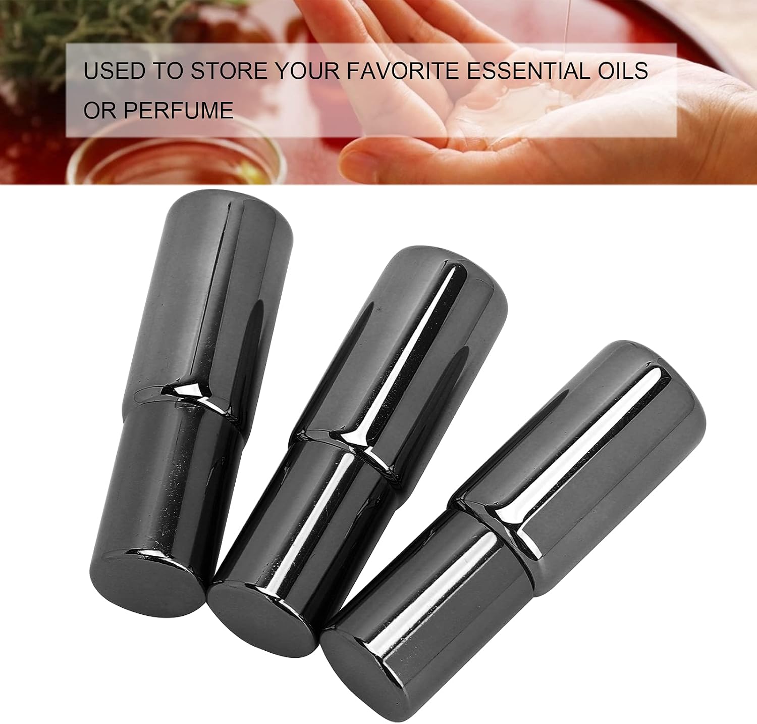 Roll On Bottles, 3pcs 5ml Professional Glass Perfume Roller Bottle Portable Essential Oil Roll On Bottles Set Roll On Refillable Perfume Bottle For Home Travel Use (Black)
