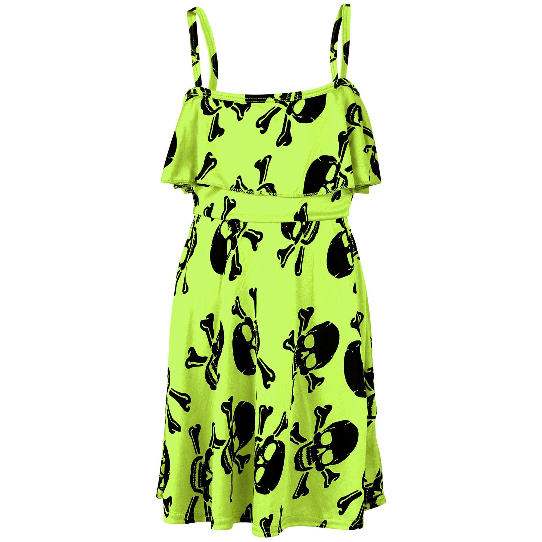 A2z 4 Kids Girls Skull Lime Off Shoulder Skater Outfit Stylish And Trendy Party Wear - Plainoff Shoulder 13