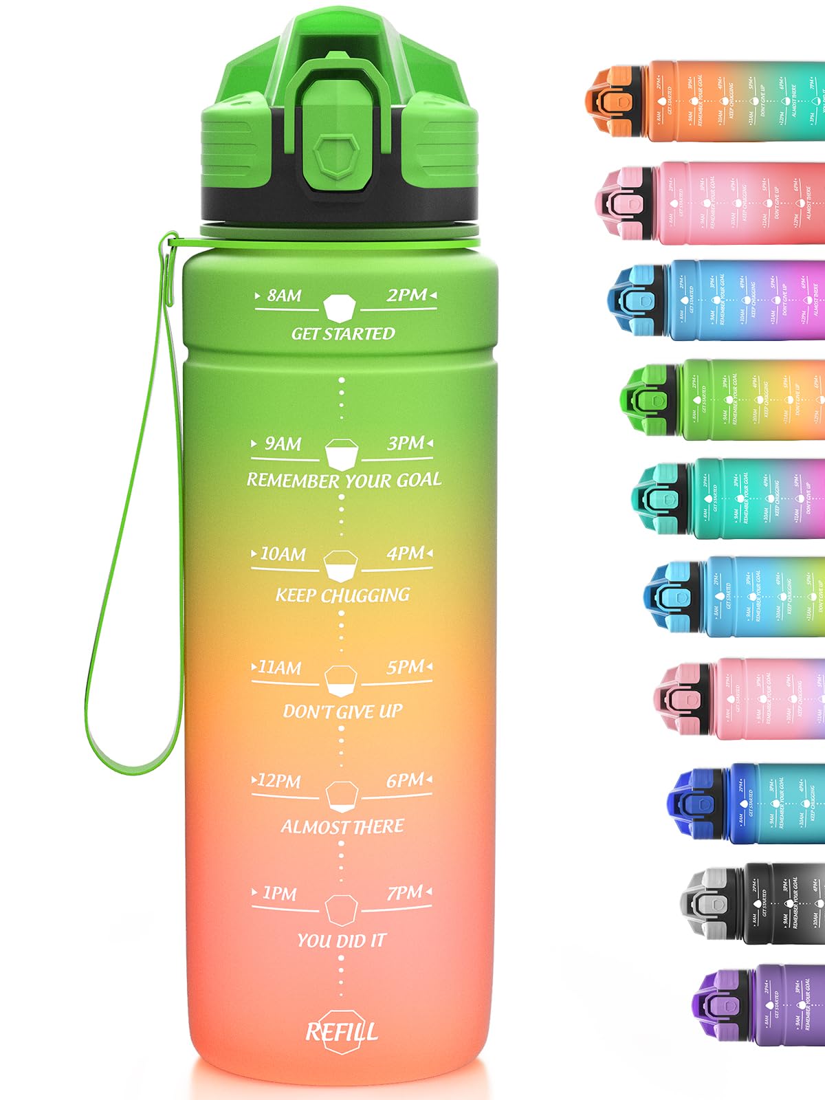 Niggeey Sport Trinkflasche 500ml, 700ml, 1L, 1,5L Trinkflasche Kinder Auslaufsicher, BPA-frei Tritan Motivierende Wasserflasche mit Zeitmarkierung, Sportflasche für Kinder, Schule, Fitness, Gym