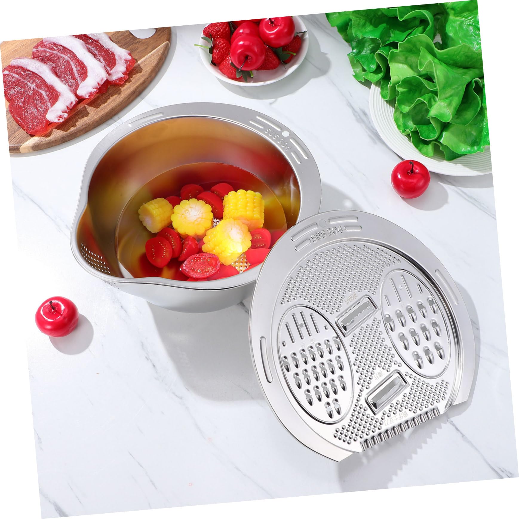 Luxshiny Colador Diseño Único Redondo de Acero Inoxidable para Lavar Arroz y Frutas Seguro y Fácil de Limpiar Gran Capacidad para Uso en Cocina Familiar