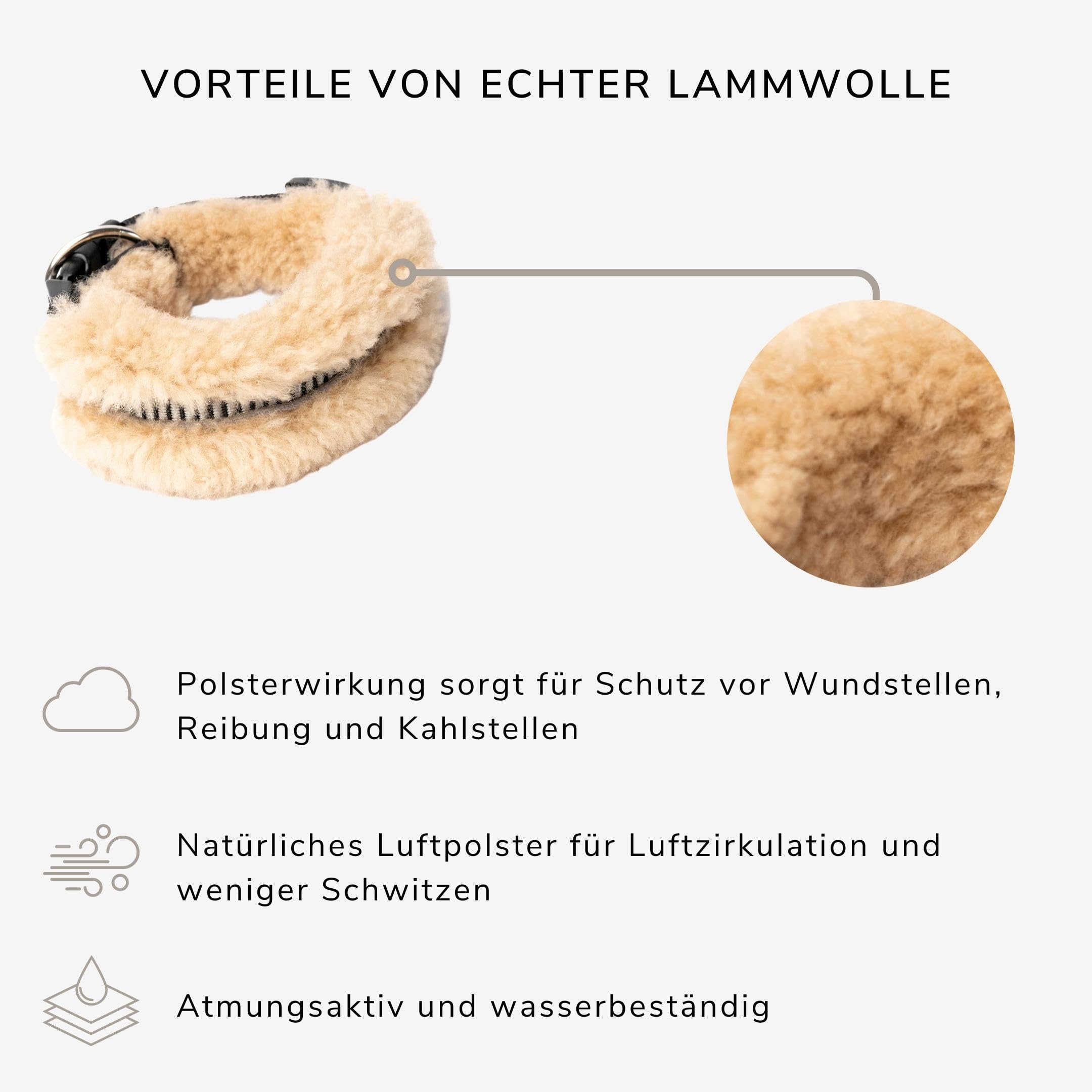 CHRIS innovatives Hundehalsband aus Lammwolle, Halsband vermindert erheblich Haarbruch, gepolstert, reflektierend, verstellbar, für kleine mittel große Hunde in M (35-45cm), L (45-55cm), XL (55-65cm)