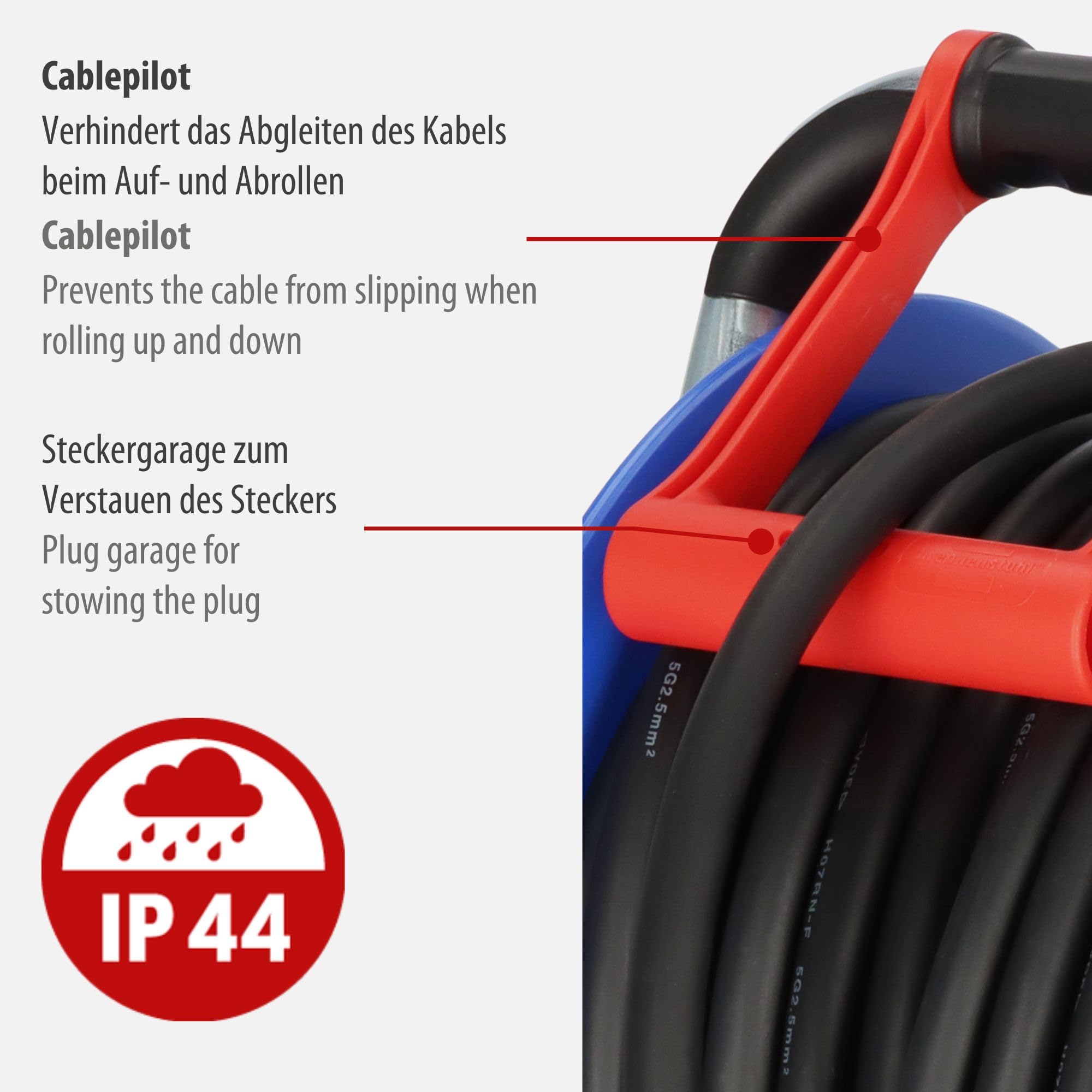 Brennenstuhl Garant CEE 1 IP44 Industrie-/Baustellen-Kabeltrommel (30m Kabel in schwarz, Spezialkunststoff, Baustelleneinsatz und ständiger Einsatz im Außenbereich, BGI 608, Made in Germany) blau
