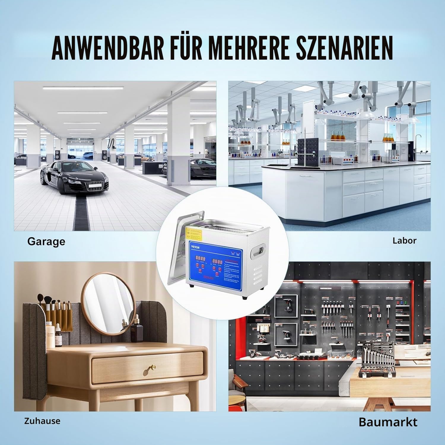 VEVOR Ultraschall-Reinigungsmaschine, 3 l, Ultraschall-Reinigungsmaschine aus Edelstahl, digitaler Heiz-Timer, Schmuckreinigung, für den persönlichen gewerblichen Gebrauch (3L)