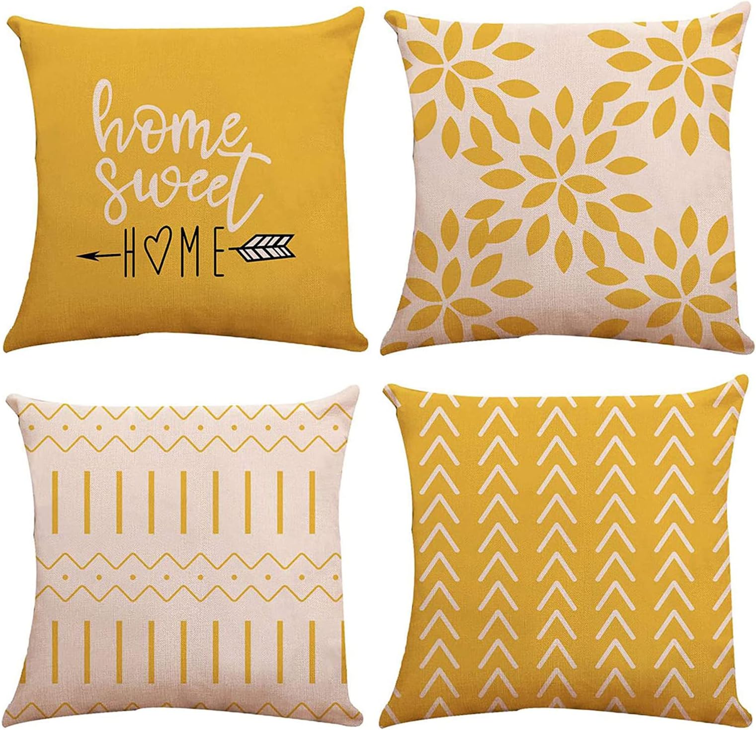 ELECDON Throw Pillow Cover, Modern Sofa Decorative Pillow Covers 18x18 Set of 4, Outdoor Linen Fabric Pillow Case for Couch Bed Car Home Sofa Couch Decoration 45x45cm (Yellow, 18x18, Set of 4)