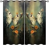 Vista 50 de Cortinas opacas de mariposa para decoración del hogar de niñas y niños, hermosas flores en acuarela, con ojales, aislamiento térmico, cortinas