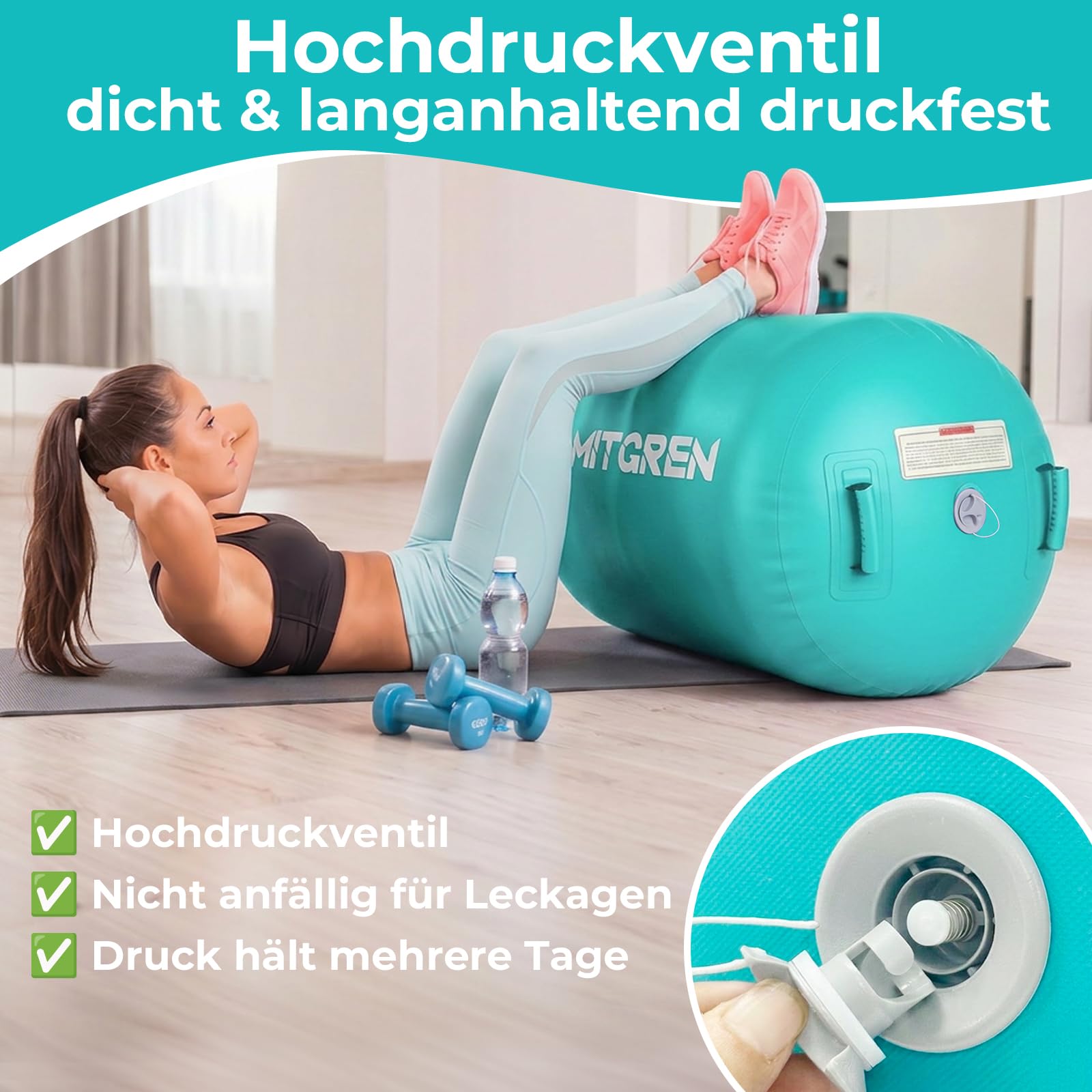 Air Rolle Turnen Aufblasbare Airtrack Roll 100/120cm Gymnastik Luftrollen mit Tragetasche & Pumpe für Yoga Turnmatte