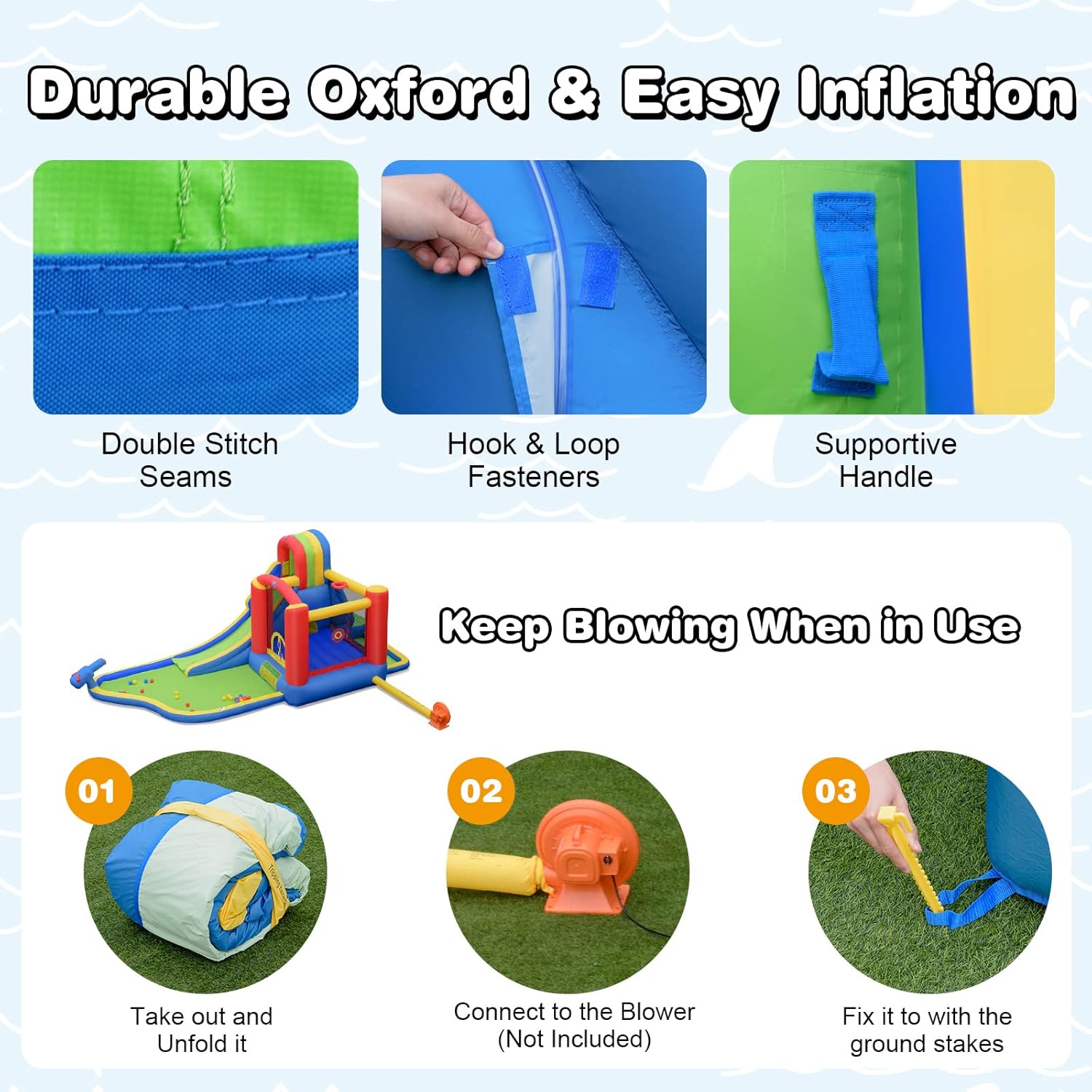 HONEY JOY Inflatable Water Slide, 7-in-1 Toddler Blow Up Bouncy Water Park, Giant Splash Pool, Outdoor Water Bounce House Water Slides Inflatables for Kids and Adults Backyard(with 740W Blower)