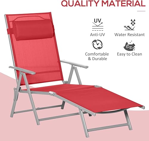 Miniatura 4 de Outsunny Chaise Lounge Silla plegable para exteriores, portátil, silla reclinable ajustable de 7 posiciones para acampar, tomar el sol y broncearse