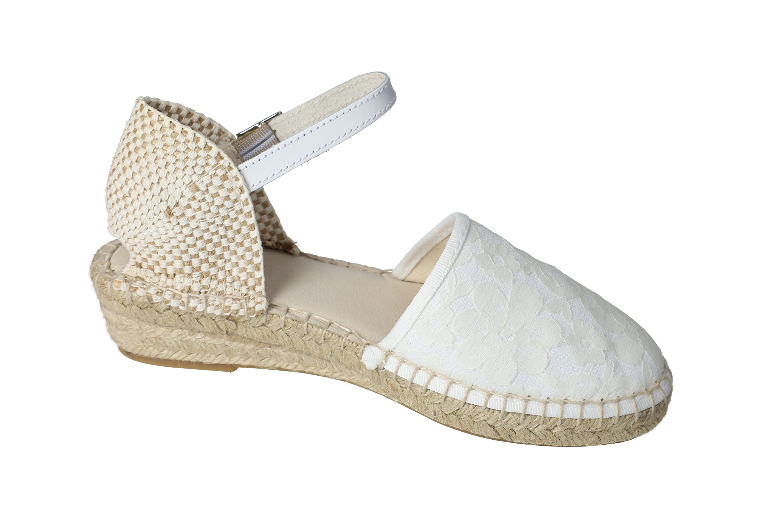 MADE IN SPAIN 223 Alpargatas ESPARDEÑAS para COMUNIÓN o Ceremonia de Lona Blanca con Flores pegadas Beig de Maredas Espadrilles Hechas en Caravaca de la Cruz, España NIÑA Zapato COMUNIÓN