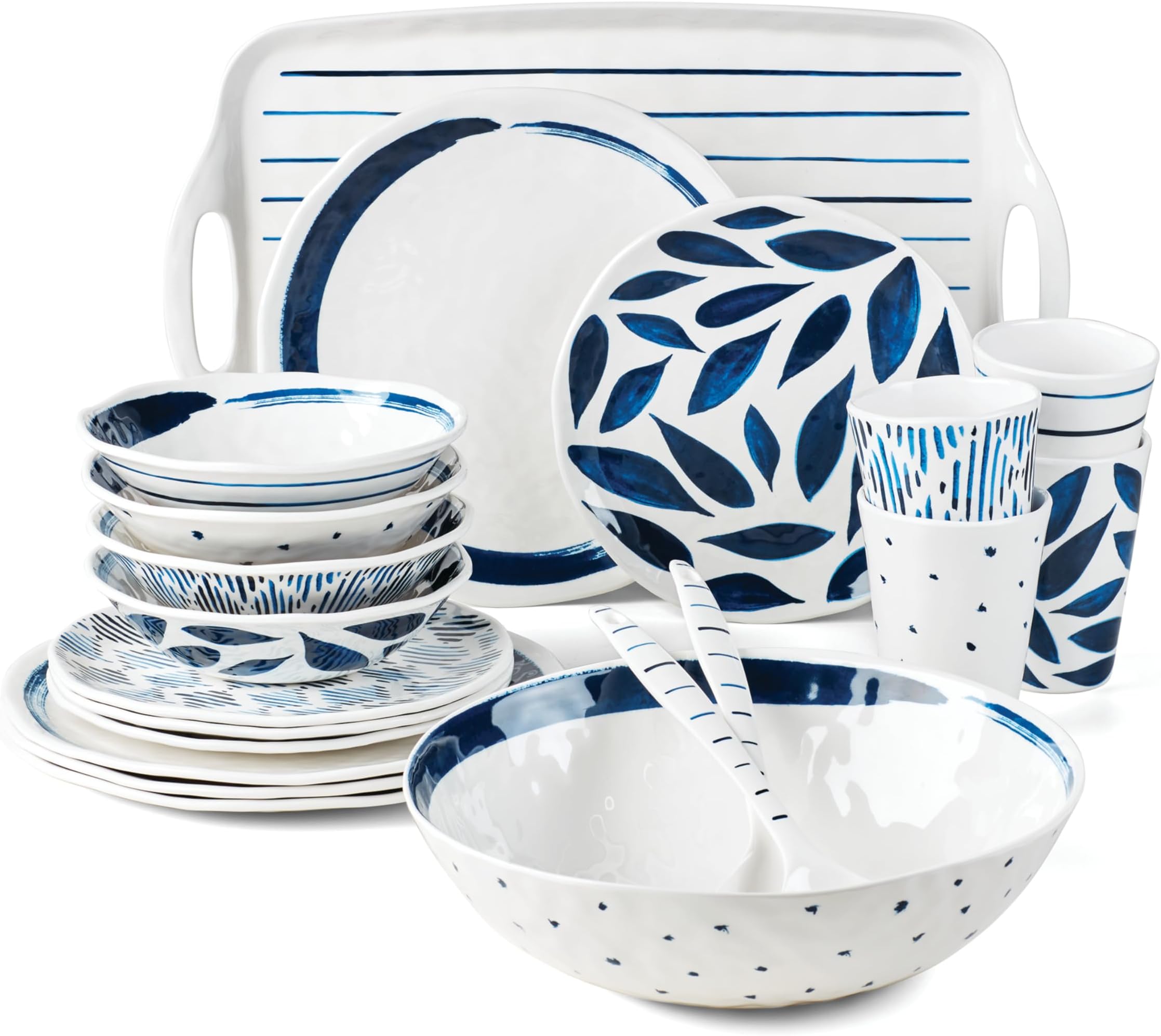 895324 Blue Bay Melamine 20-Piece Dinnerware Set, Lightweight Melamine Material