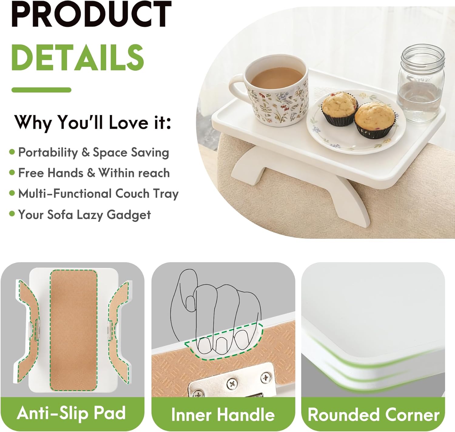 SINWANT Couch Arm Table,Bamboo Couch Arm Tray Clip on Sofa Armrest,Chair Side Table for Small Spaces Drink Eating Dinner