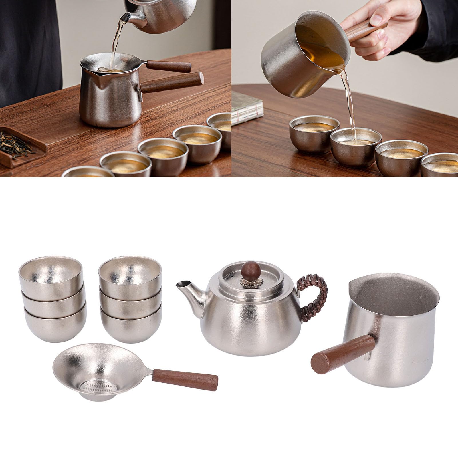 Set teiera Ti con tazze da tè da 45 ml, tazza da portata da 350 ml, teiera termica da 350 ml, filtro, manico antiruggine e resistente al calore per l'home office