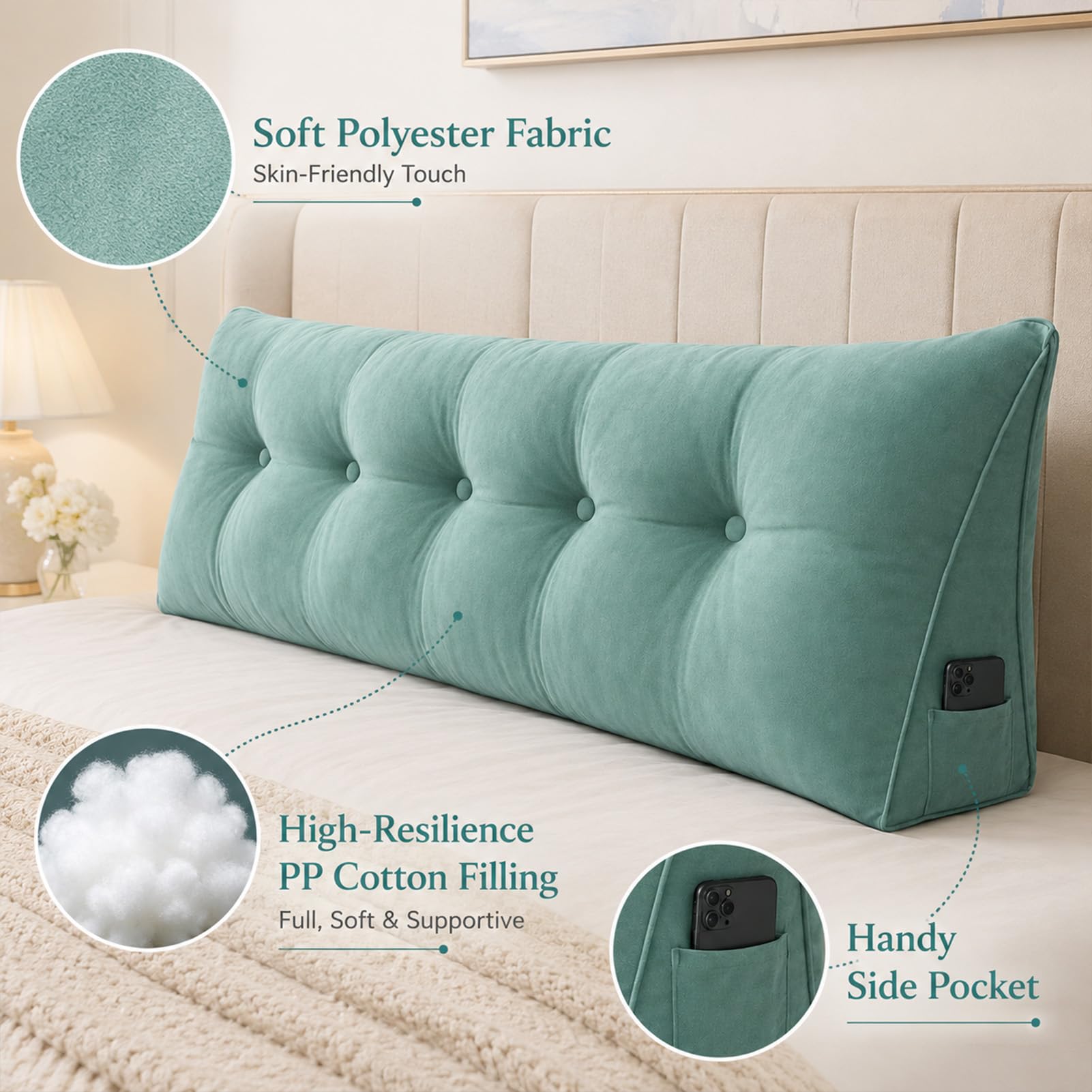 AEHO Cuscino da Lettura Letto Cuscino a Cuneo Triangolare Cuscino Schienale Divano, Morbido Spessore 20cm EPE, 3-in-1 5 Zone Ergonomico per Testata Letto Casa,Grey02,60 * 50 * 20CM