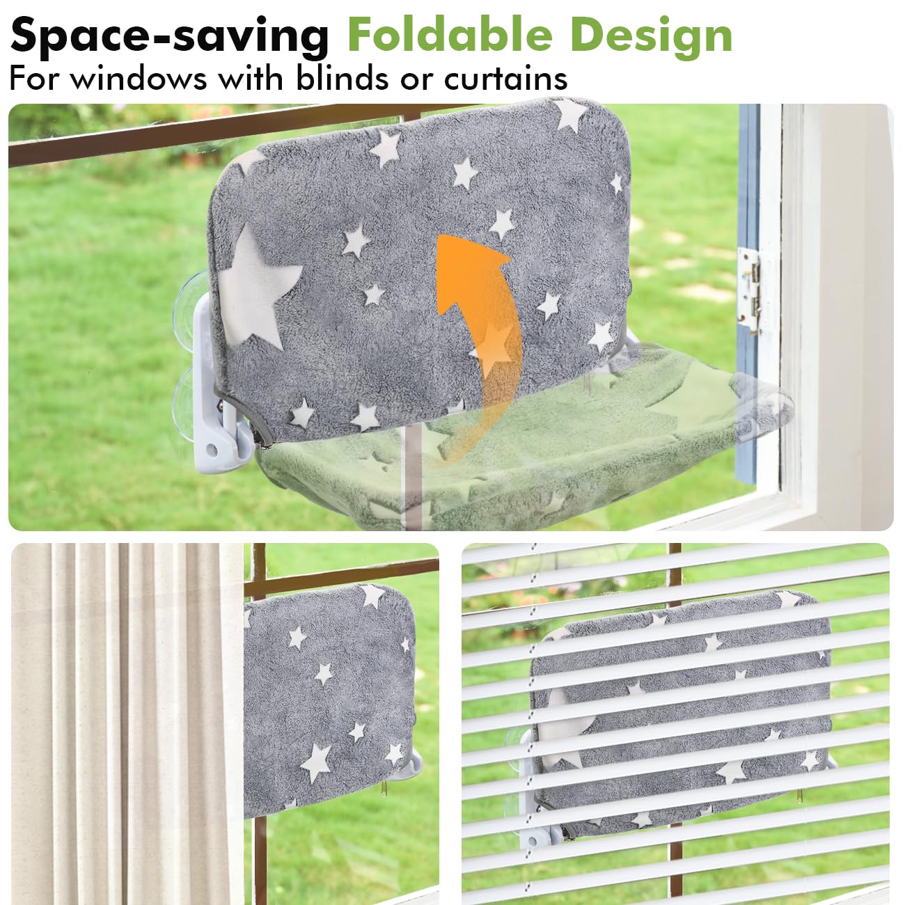 Zoratoo Percha para Ventana de Gato, Que Brilla en la Oscuridad, Hamaca Plegable inalámbrica para Ventana con Marco de Metal Resistente, patrón de Estrellas Brillantes, Asiento de Descanso para Gatos
