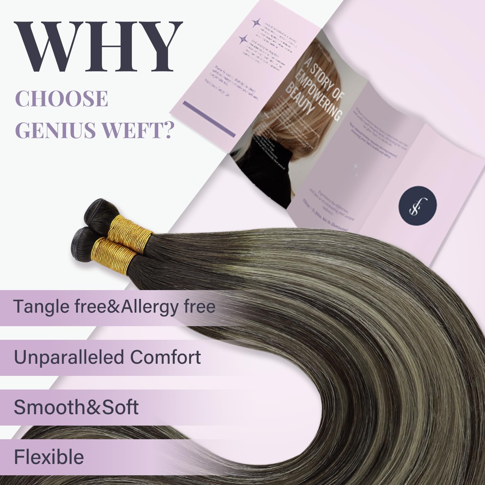Fshine Capelli Veri Geniale Tessitura Ultra Sottile Capelli Tessitura Extension Cucitura Balayage Castano Scuro Misto A Biondo Platino Extension Capelli Veri Tessitura 50g 35cm 2/60/2