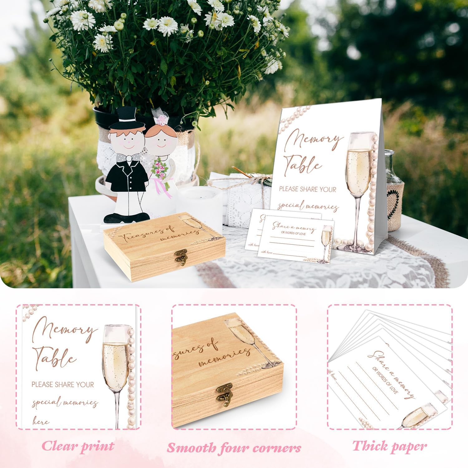 Memory Box for Wedding with 50 Psc Share a Memory Cards for Pearls and Prosecco Bridal Shower Games, Share a Memorial Box for Pearls and Prosecco Bridal Shower Decorations, Wedding Shower Decor