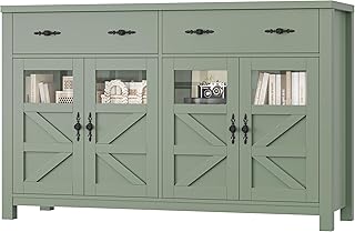 FINETONES Sideboard Buffet Cabinet with Storage, 55" Long Buffet Cabinet with 4 Doors & 2 Large Drawers, Modern Sideboard Coffee Bar Console Table for Kitchen, Green