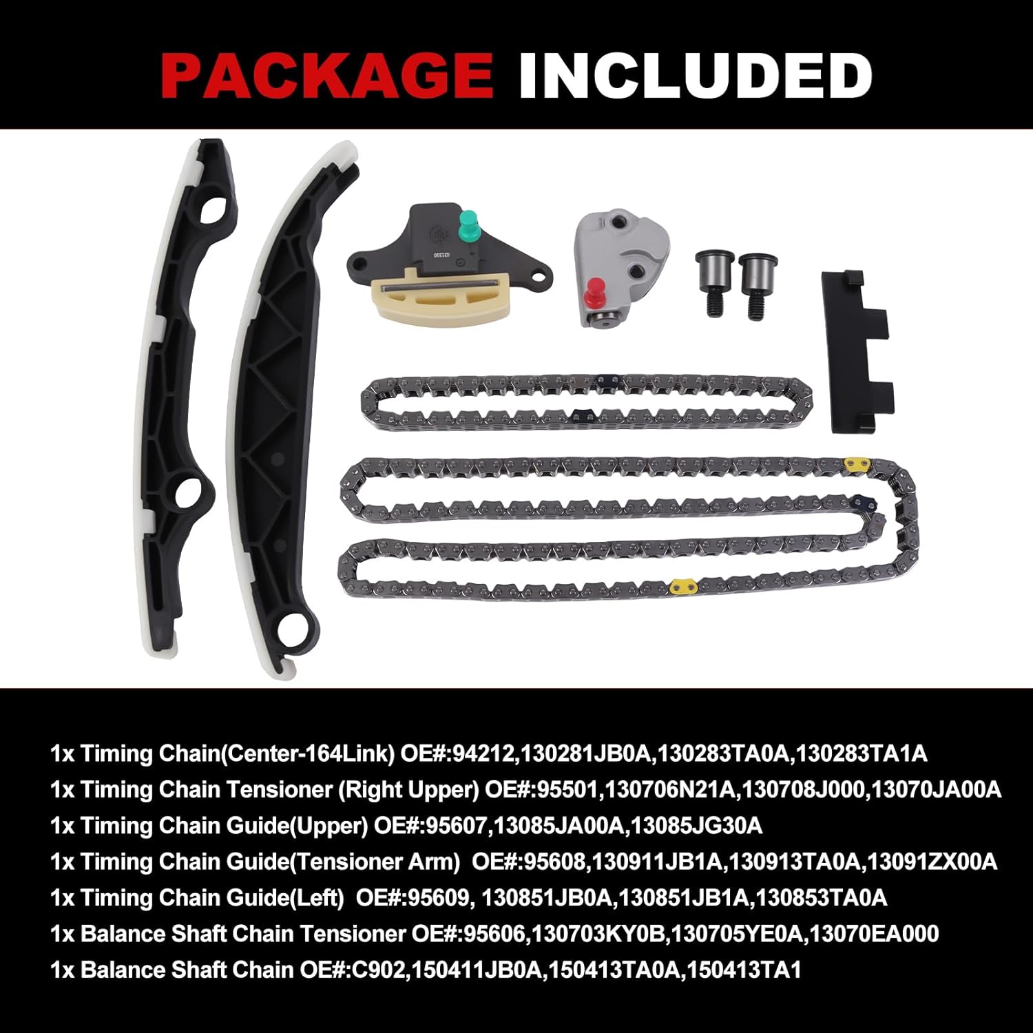 Timing Chain Kit 2.5L Fit for Altima 2010-2012 for Rogue 2010-2013 Rogue Select 2014-2015 Car Engine Time Parts Guide Tensioner 94212 130281JB0A 95501 130706N21A