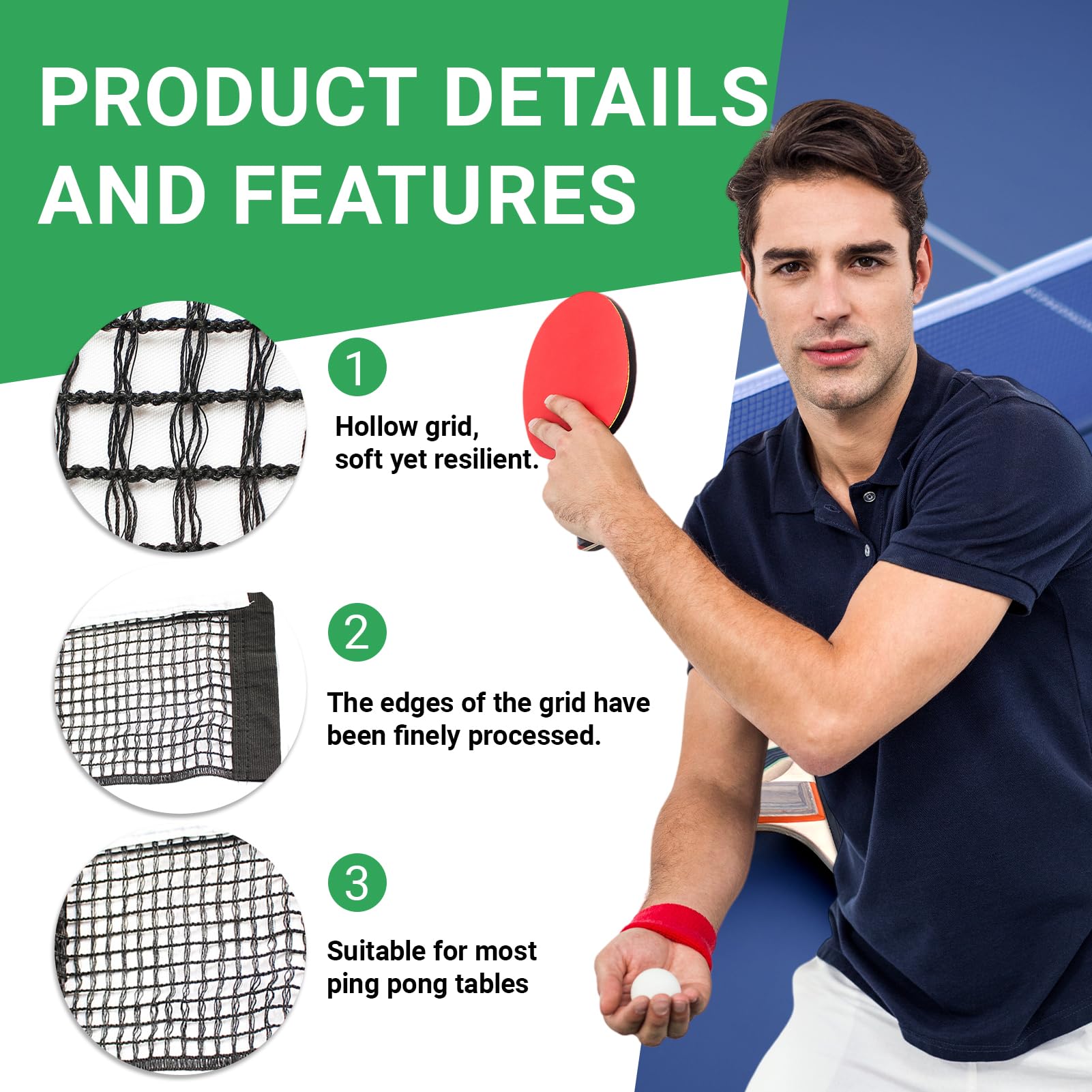 Red de Mesa de Repuesto 180x15 cm Portátil Ping Pong Durable para Interiores