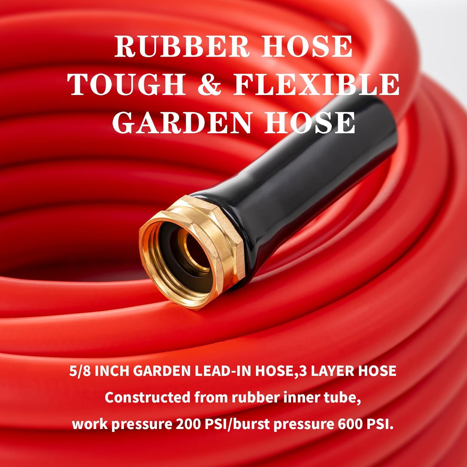 Garden Hose 50 ft x 5/8” Hot/Cold Water Hose,-50°F to 190°F,Burst 600Psi Flexible & Lightweight Upgraded Rubber Hoses,3/4” Solid Fittings for All-weather Outdoor Lawn & Garden