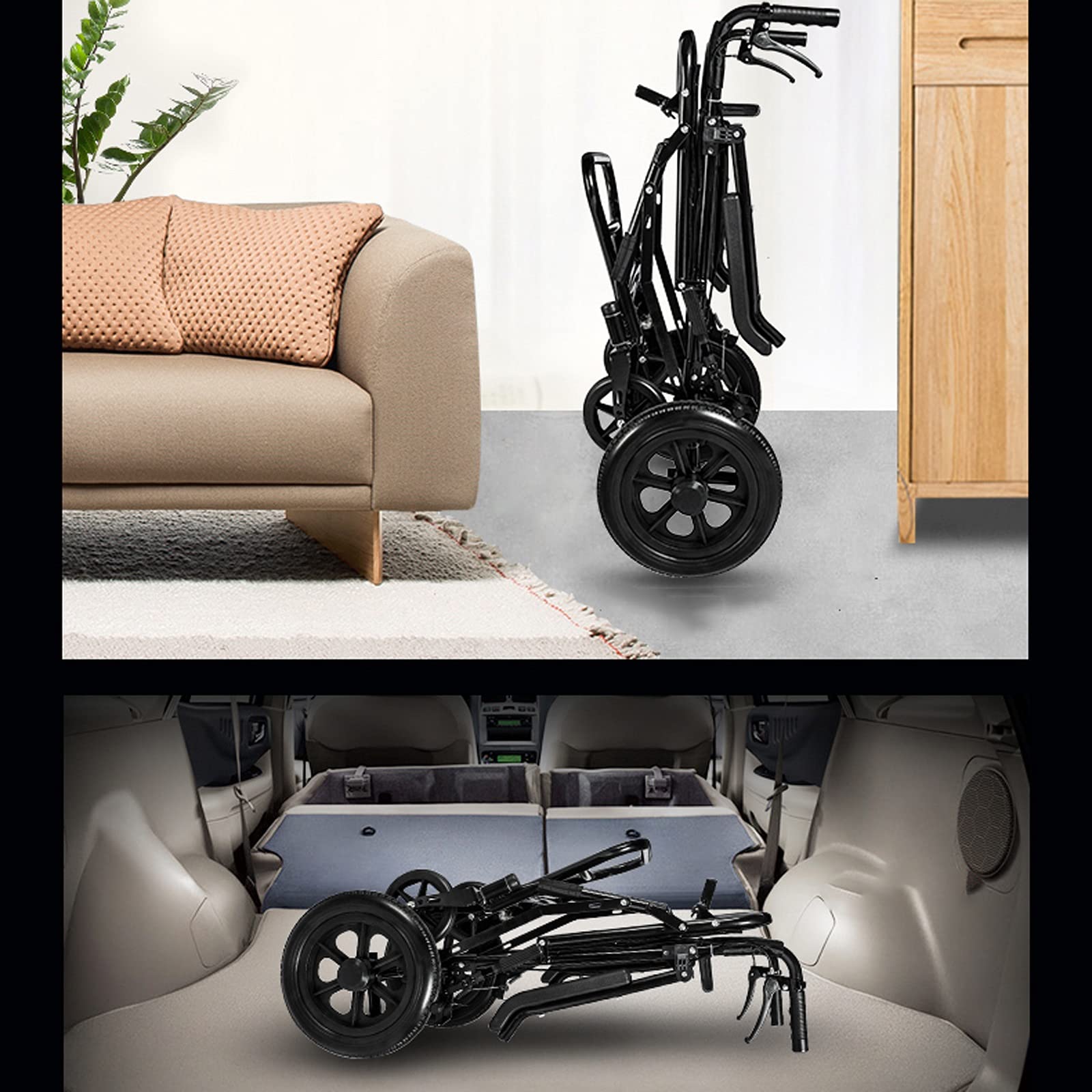 ultraligera Silla de ruedas Transporte ligero Viajar en silla de ruedas Silla de ruedas con freno de mano y reposapiés Marco de acero al carbono Silla de ruedas plegable Para ancianos y niños, pesa 26