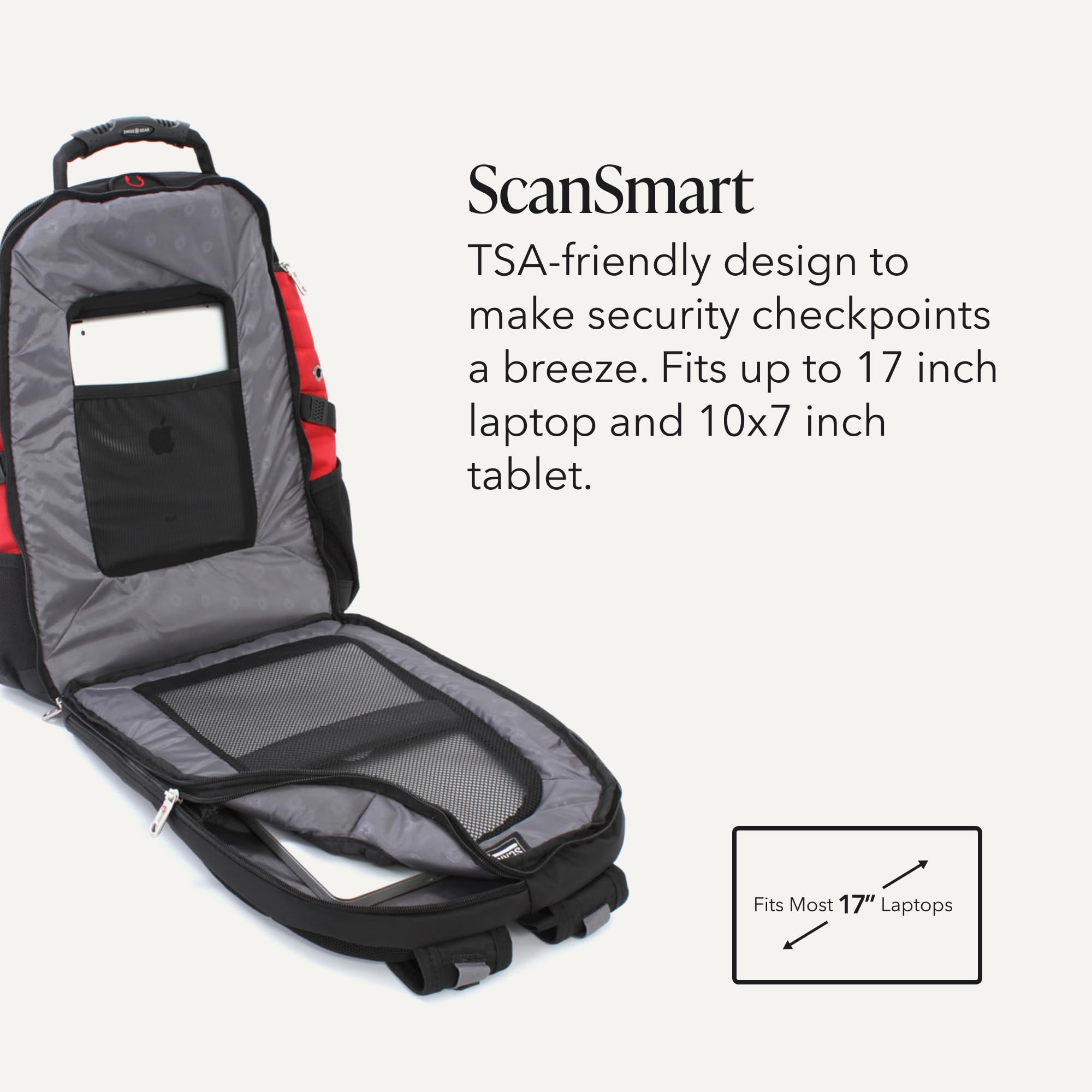SwissGear 1900 Scansmart TSA 17-Inch Laptop Backpack, Black/Red view 3