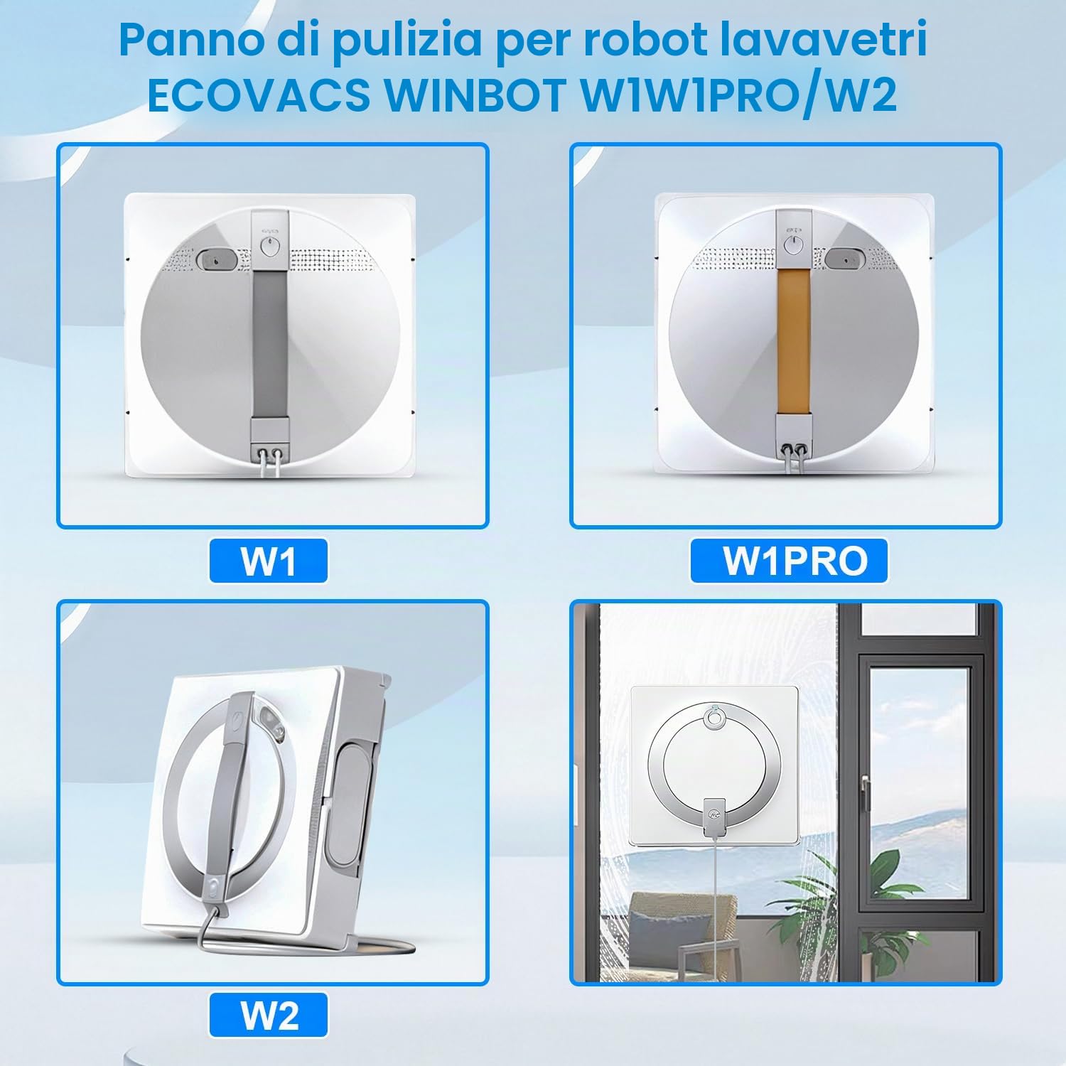 8 Panni per la Pulizia dei Vetri Ecovacs Winbot W1 / W1 Pro / W2,Panni di Pulizia per Robot Lavavetri Ecovacs Winbot W1 / W1 Pro / W2,panni di pulizia per Ecovacs Winbot W2